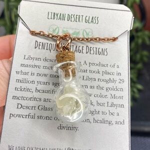 Libyan Desert Glass Raw Chips  in Glass gem jar vial with steel or copper  top